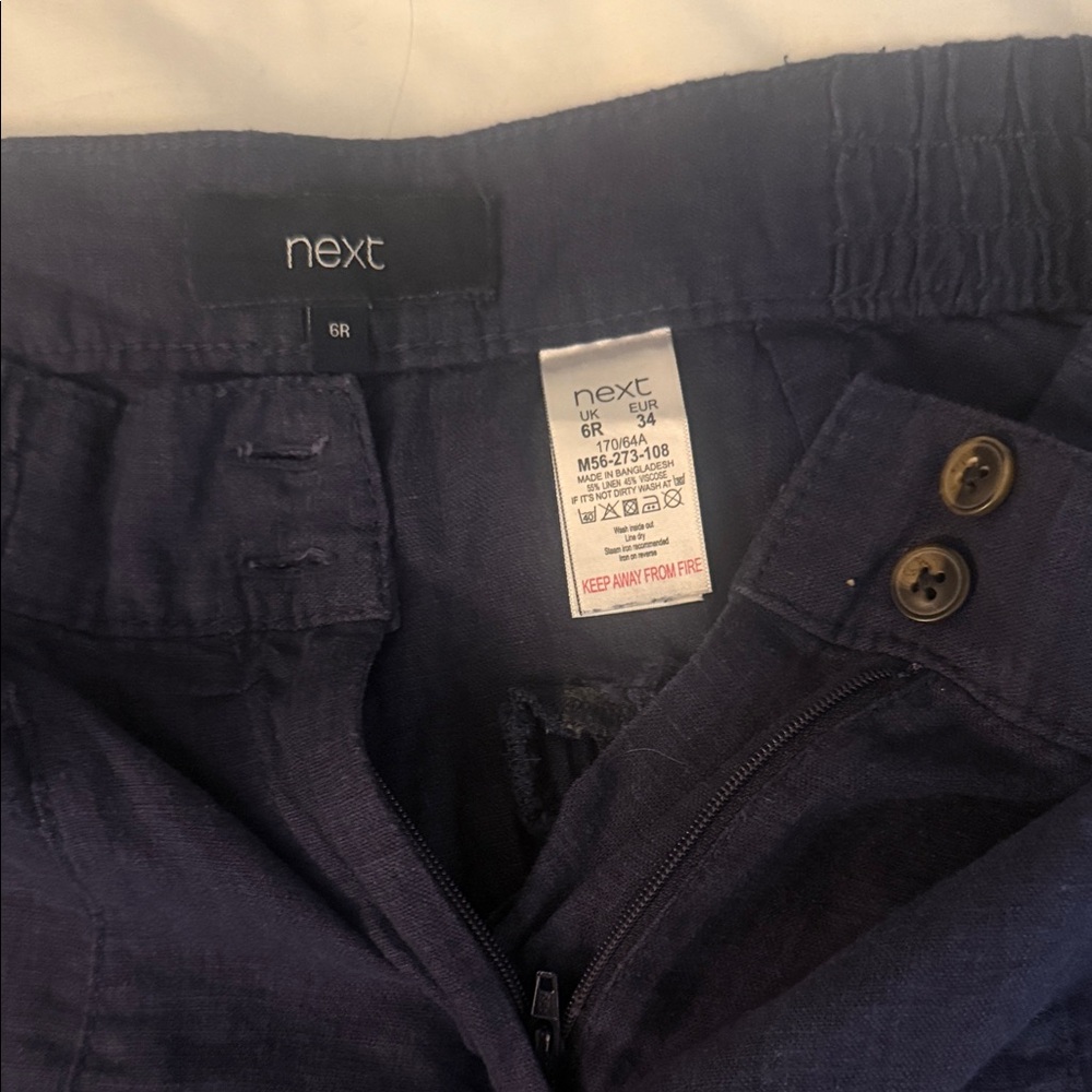 Next Dark Blue Textured Linen-Blend Trousers - Picture 2 of 6
